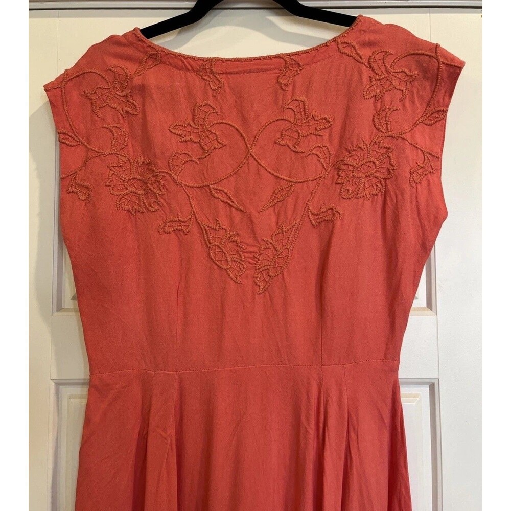 Isaac Micah LIVE! Midi A-line Dress, Size 8, Linen, Embroidery, Peach Pink - Picture 11 of 14